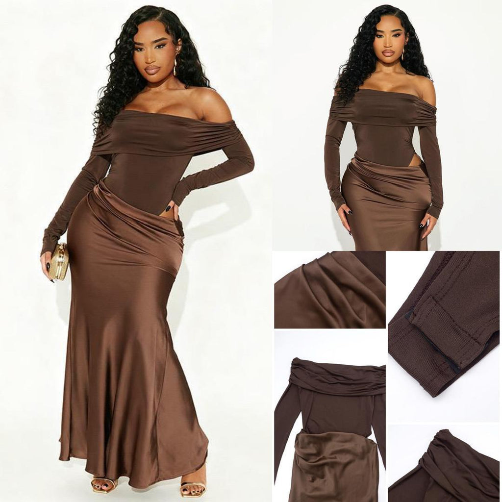Women’s Luxury Off-Shoulder Satin Maxi Dress