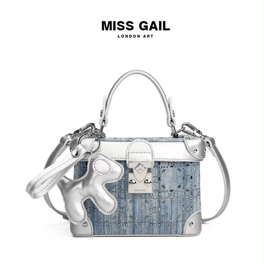 Miss Gail Box Denim Rhinestone Bag