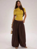 Women’s Boho Lantern Tapered Pants & Mesh Ruched Top Set