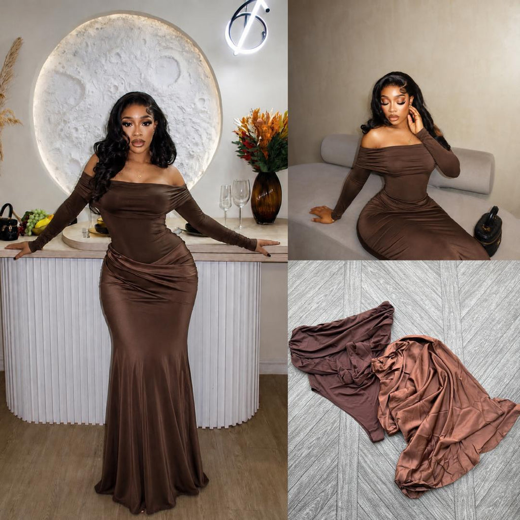 Women’s Luxury Off-Shoulder Satin Maxi Dress