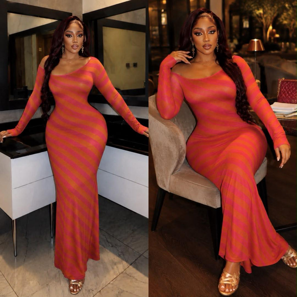 Women’s Off-Shoulder Striped Knit Maxi Dress